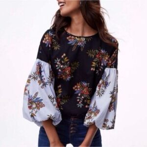 LOFT Floral Balloon Sleeve Blouse Peasant Cottagecore Boho  Sz XL